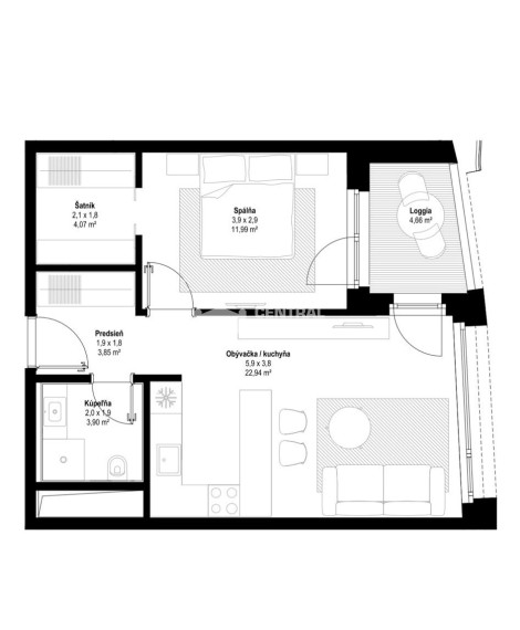 Luxusný 2- izbový byt v novostavbe Skypark s lodžiou na prenájom v Starom meste
