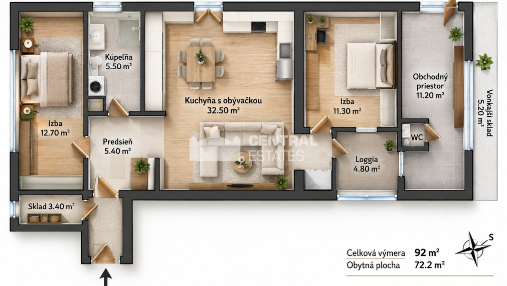 3- izbový byt plus obchodný priestor/ lodžia/ 2x parkovanie